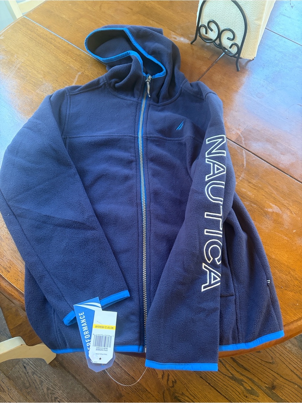 Nautica Kids Navy Fleece Hooded Jacket with Bright Blue Trim